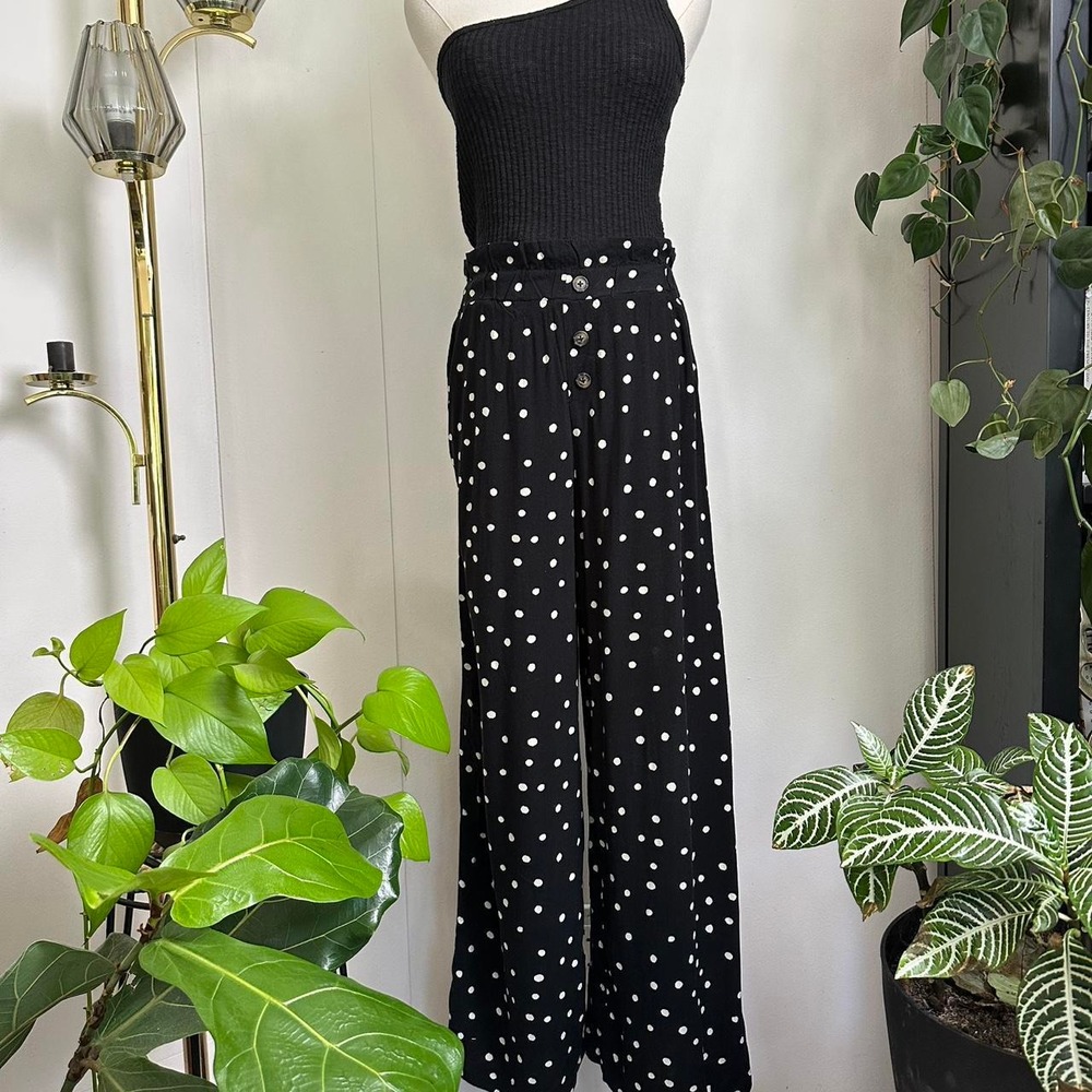 Xhilaration Womens Black White Polka Dot Wide Leg High Waisted Pants Small